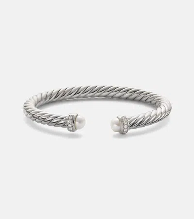 DAVID YURMAN CABLE FLEX 925 STERLING SILVER BRACELET WITH DIAMONDS AND PEARLS