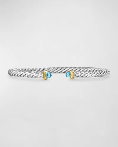 David Yurman Cable Flex Bracelet With Gemstone In Silver And 14k Gold, 4mm In Blue Topaz