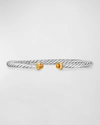 David Yurman Cable Flex Bracelet With Gemstone In Silver And 14k Gold, 4mm In Citrine