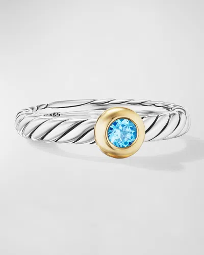 David Yurman Cable Flex Ring With Gemstone In Silver And 14k Gold, 2.8mm In Abt