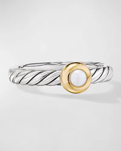 David Yurman Cable Flex Ring With Gemstone In Silver And 14k Gold, 2.8mm In Bpe
