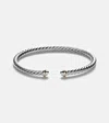 David Yurman Cable Flex Sterling Silver And 14kt Gold Cuff Bracelet In Silver