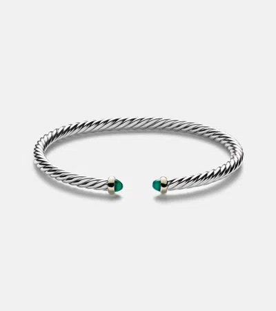 David Yurman Cable Flex Sterling Silver And 14kt Gold Cuff Bracelet With Onyxes