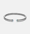 David Yurman Cable Flex Sterling Silver And 14kt Gold Cuff Bracelet With Topazes In Silver