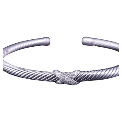 Pre-owned David Yurman Cable Flex X Station Bracelet Sterling Silver With Diamonds, 4mm In Multi