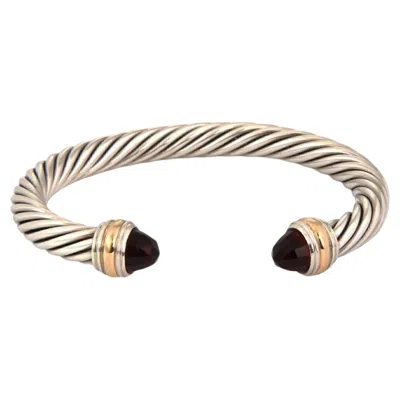 Pre-owned David Yurman Cable Garnet Sterling Silver & 14k Gold 7mm Bangle Bracelet In Multiple
