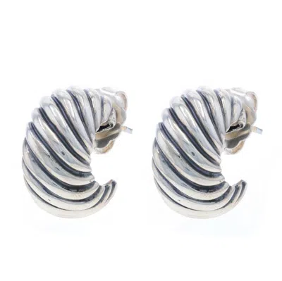 Pre-owned David Yurman Cable Shrimp Half-hoop Earrings Sterling 925 Yellowgold 14k Pierced In Multi