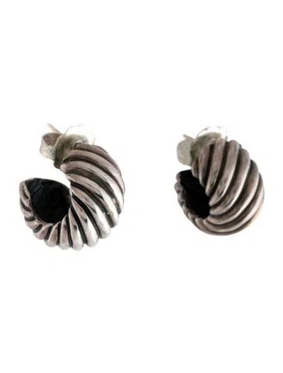 Pre-owned David Yurman Cable Shrimp Hoop Earrings In Multi