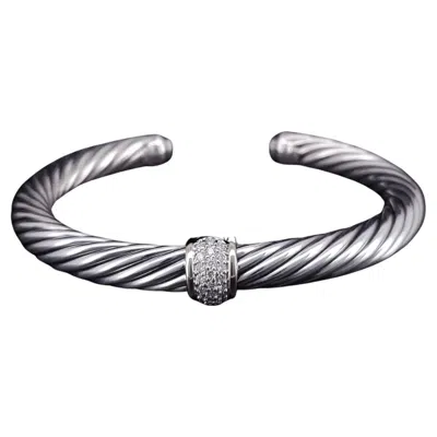 Pre-owned David Yurman Cable Two-tone 18k White Gold Sterling Silver Bracelet 7mm