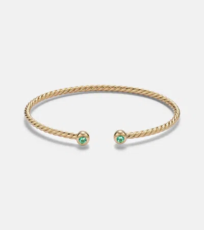 David Yurman Cablespira Flex Micro 18kt Gold Cuff Bracelet With Emeralds