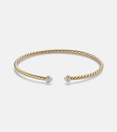 David Yurman Cablespira Flex Micro 18kt Gold Cuff Bracelet With Pearls