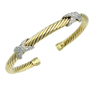 Pre-owned David Yurman Cablespira Pavé Diamond X Cable Cuff 5 Mm Bracelet In 18 Karat Gold In Multi
