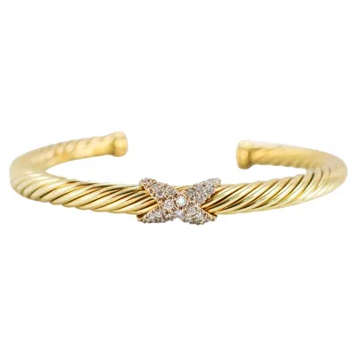 Pre-owned David Yurman Cablespira X 14k Yellow Gold 6mm Ct Diamond Cuff Bangle Bracelet
