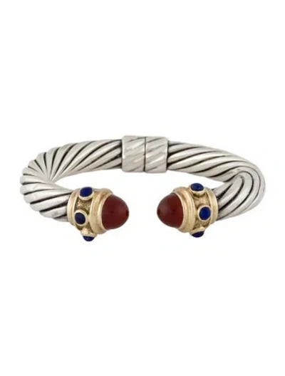 Pre-owned David Yurman Carnelian & Lapis Lazuli Renaissance Cuff Bracelet, 6.5" In Multi
