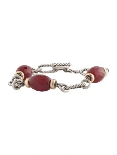 Pre-owned David Yurman Carnelian Figaro Link Bracelet, 6.5" In Multi