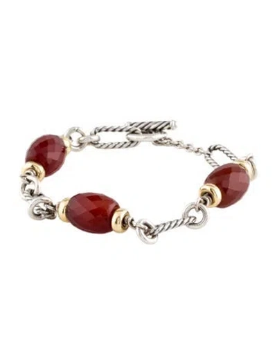 Pre-owned David Yurman Carnelian Figaro Link Bracelet, 6.5" In Multi