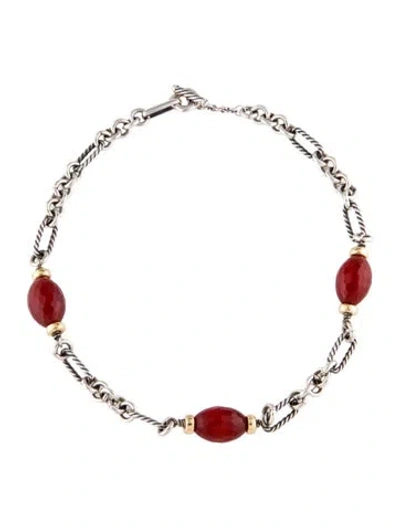 Pre-owned David Yurman Carnelian Station Figaro Link Necklace, 15.5" In Multi
