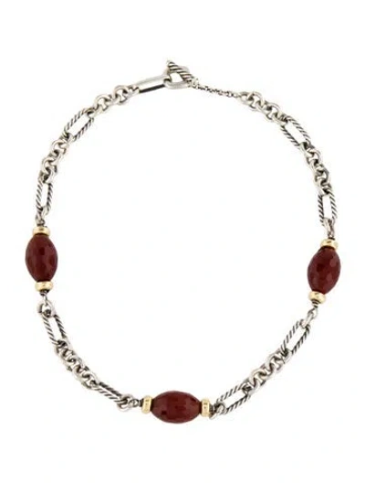 Pre-owned David Yurman Carnelian Station Figaro Link Necklace, 15.5" In Multi