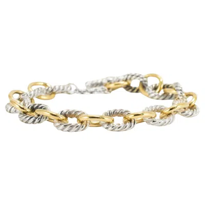 Pre-owned David Yurman Chain Collection 18k Gold Silver Two Tone 10mm Oval Link Bracelet In Multi