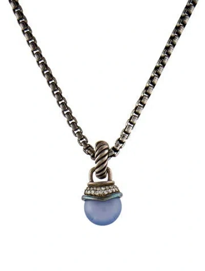 Pre-owned David Yurman Chalcedony & Diamond Acorn Pendant Necklace, 16" In Multi