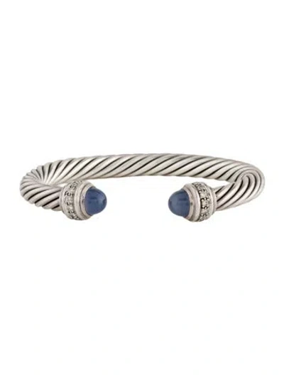 Pre-owned David Yurman Chalcedony & Diamond Cable Cuff, 6" In Multi