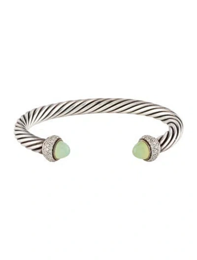 Pre-owned David Yurman Chalcedony & Diamond Cable Cuff Bracelet, 6.75" In Multi