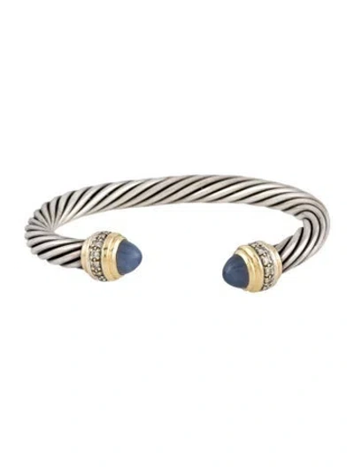 Pre-owned David Yurman Chalcedony & Diamond Classic Cable Bracelet, 6.5" In Multi