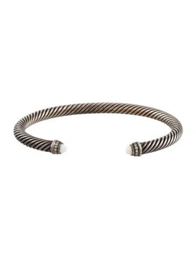 Pre-owned David Yurman Chalcedony & Diamond Classic Cable Cuff Bracelet, 6.75" In Multi