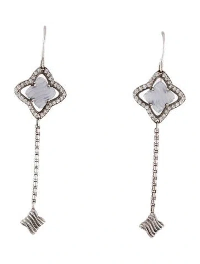 Pre-owned David Yurman Chalcedony & Diamond Quatrefoil Drop Earrings In Multi