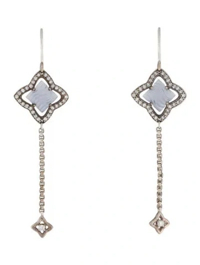 Pre-owned David Yurman Chalcedony & Diamond Quatrefoil Drop Earrings In Multi