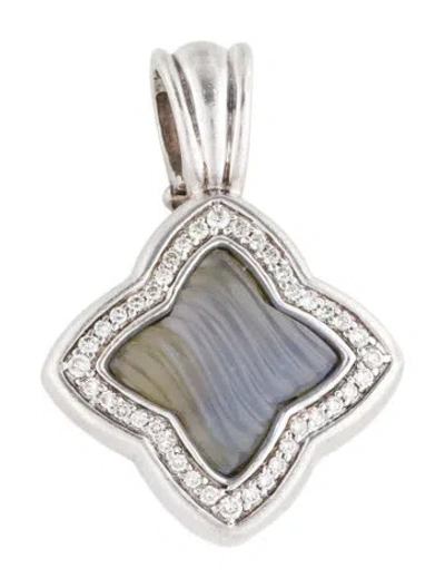 Pre-owned David Yurman Chalcedony & Diamond Quatrefoil Pendant In Multi