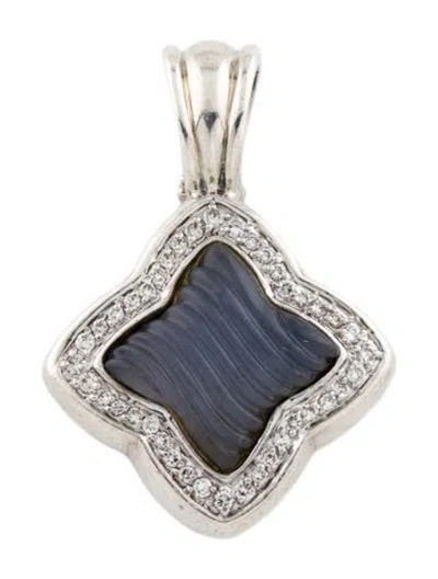 Pre-owned David Yurman Chalcedony & Diamond Quatrefoil Pendant In Multicolor