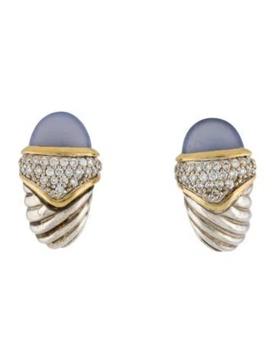 Pre-owned David Yurman Chalcedony & Diamond Shrimp Earclip Earrings In Multi