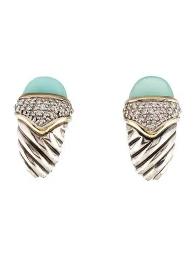 Pre-owned David Yurman Chalcedony & Diamond Shrimp Earclips In Multi