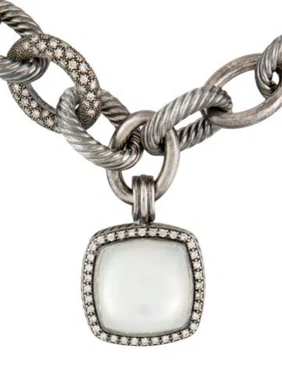Pre-owned David Yurman Chalcedony, Mother Of Pearl & Diamond Midnight Melange Pendant Necklace, 15" In Multi