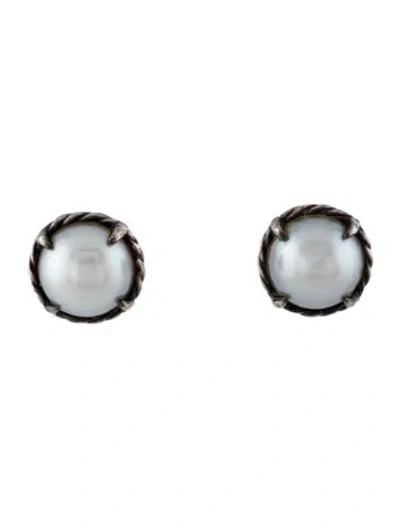 Pre-owned David Yurman Chatelaine Pearl Stud Earrings In Multi