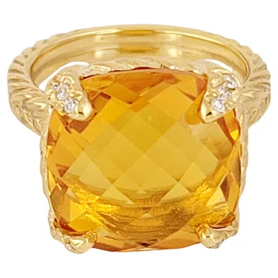 Pre-owned David Yurman Chatelaine Ring 18k Yellow Gold With Citrine And Diamonds, 14mm