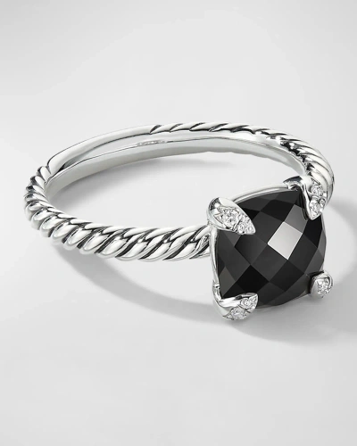 David Yurman Chatelaine Ring With Black Onyx And Diamonds In Silver, 8mm In Metallic