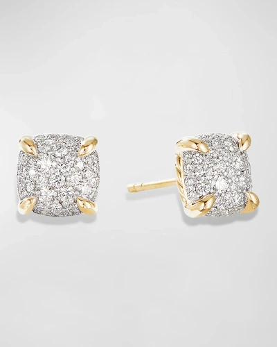 David Yurman Chatelaine Stud Earrings In 18k Yellow Gold With Full Pave Diamonds, 7mm In 40 White