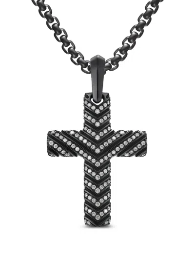 David Yurman Chevron Cross Pendant Necklace In Black