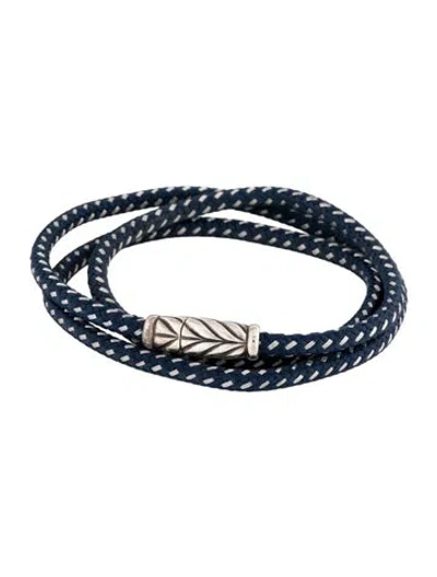 Pre-owned David Yurman Chevron Triple-wrap Woven Rope Bracelet In Blue