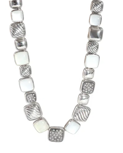 David Yurman Chiclet Moonstone & Diamond Necklace In Sterling Silver 1/1 Ctw