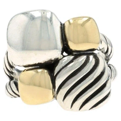 Pre-owned David Yurman Chiclet Statement Bypass Ring - Sterling 925 Yellow Gold 18k Sz 7