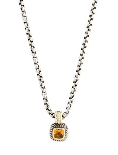Pre-owned David Yurman Citrine Albion Enhancer Pendant & 32" Box Chain Necklace, 32" In Multicolor