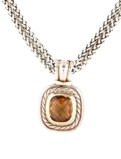 Pre-owned David Yurman Citrine Albion Enhancer Pendant W/ Diamond Buckle Double Wheat Chain Necklace, 15" In Multi