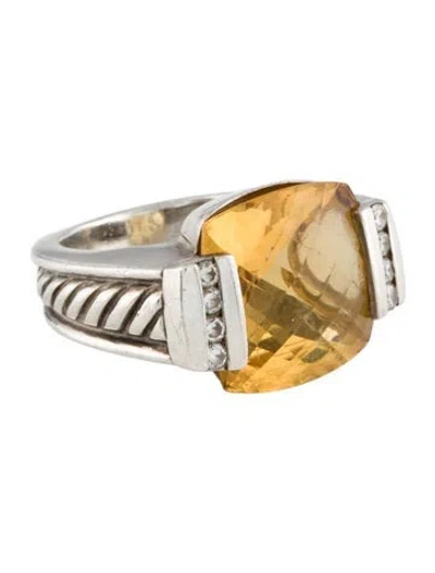Pre-owned David Yurman Citrine & Diamond Albion® Deco Cocktail Ring In Multi