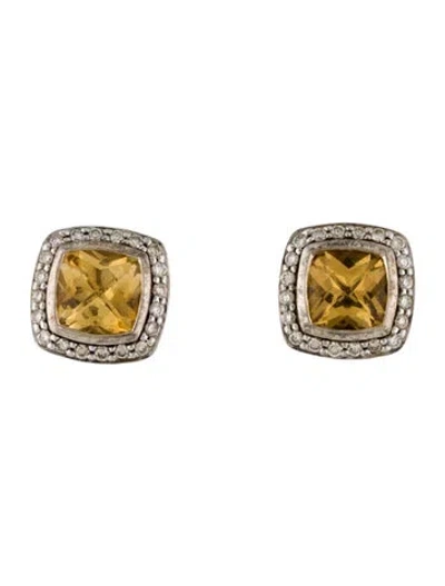 Pre-owned David Yurman Citrine & Diamond Albion® Stud Earrings In Multi