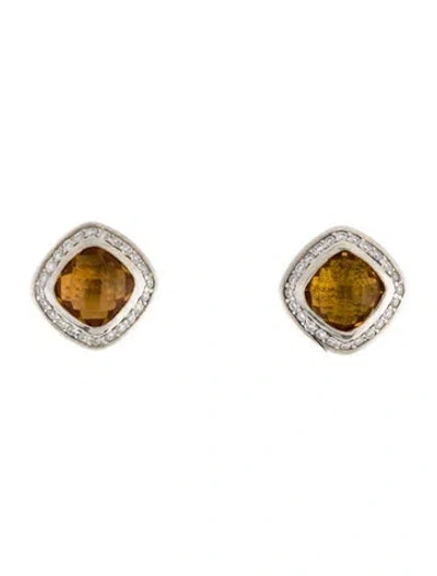 Pre-owned David Yurman Citrine & Diamond Albion Stud Earrings In Multi