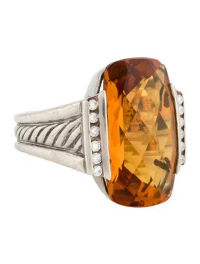 Pre-owned David Yurman Citrine & Diamond Deco Cocktail Ring In Multi