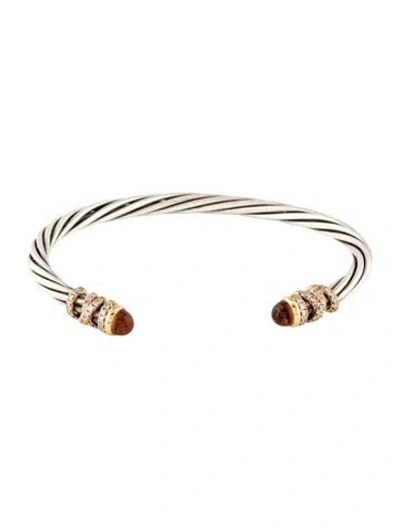 Pre-owned David Yurman Citrine & Diamond Helena Cuff Bracelet, 6.5" In Multicolor